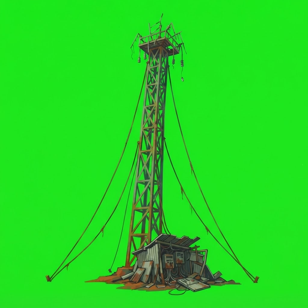 Image: An old abandoned radio communication tower, a tall