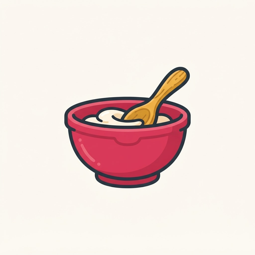 Image: A single mixing bowl with a wooden spoon, baking i