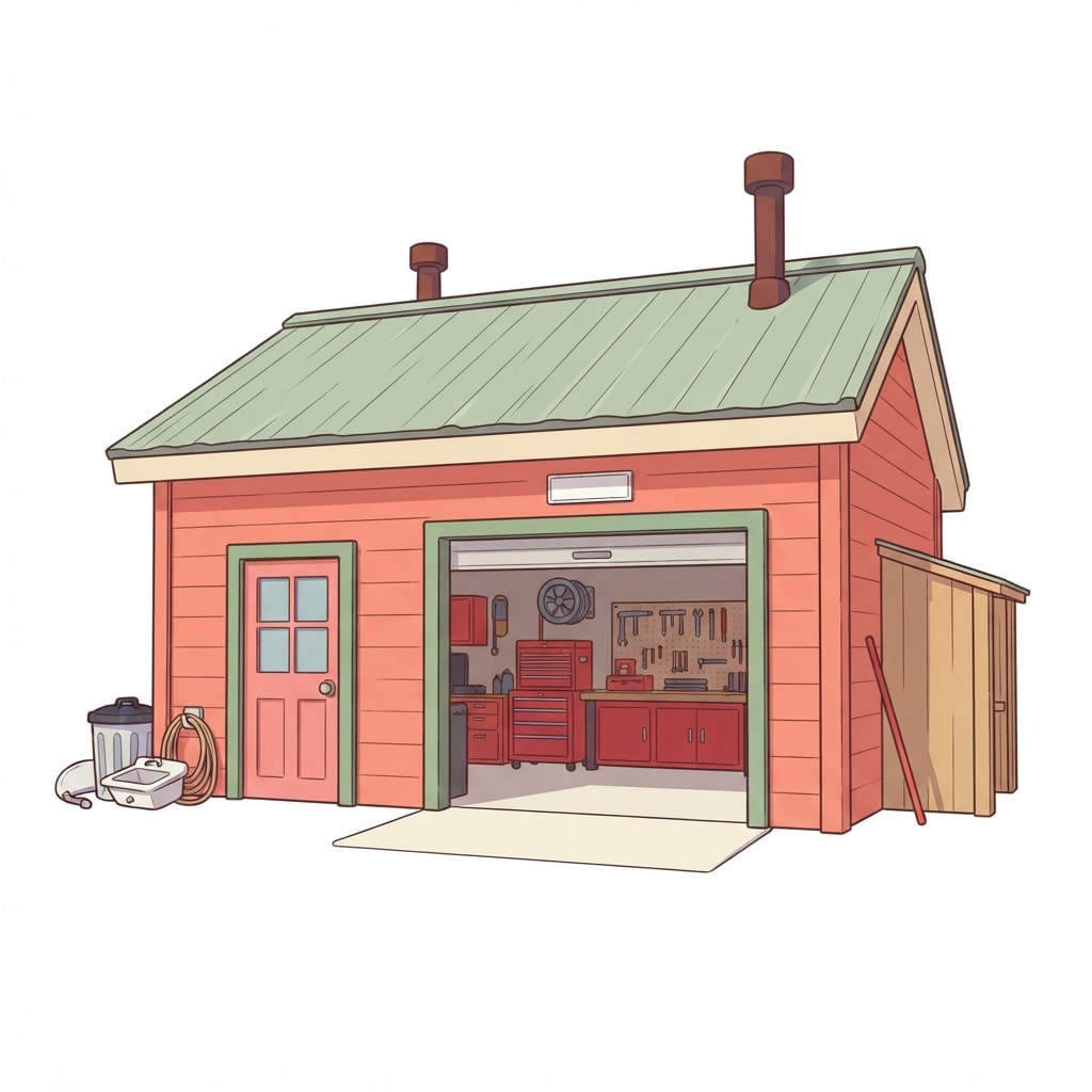 Image: A small single-story auto repair garage / workshop