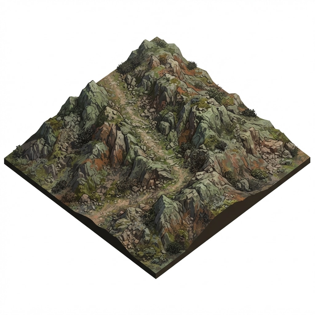 Image: Isometric game map tile of steep, rugged mountain