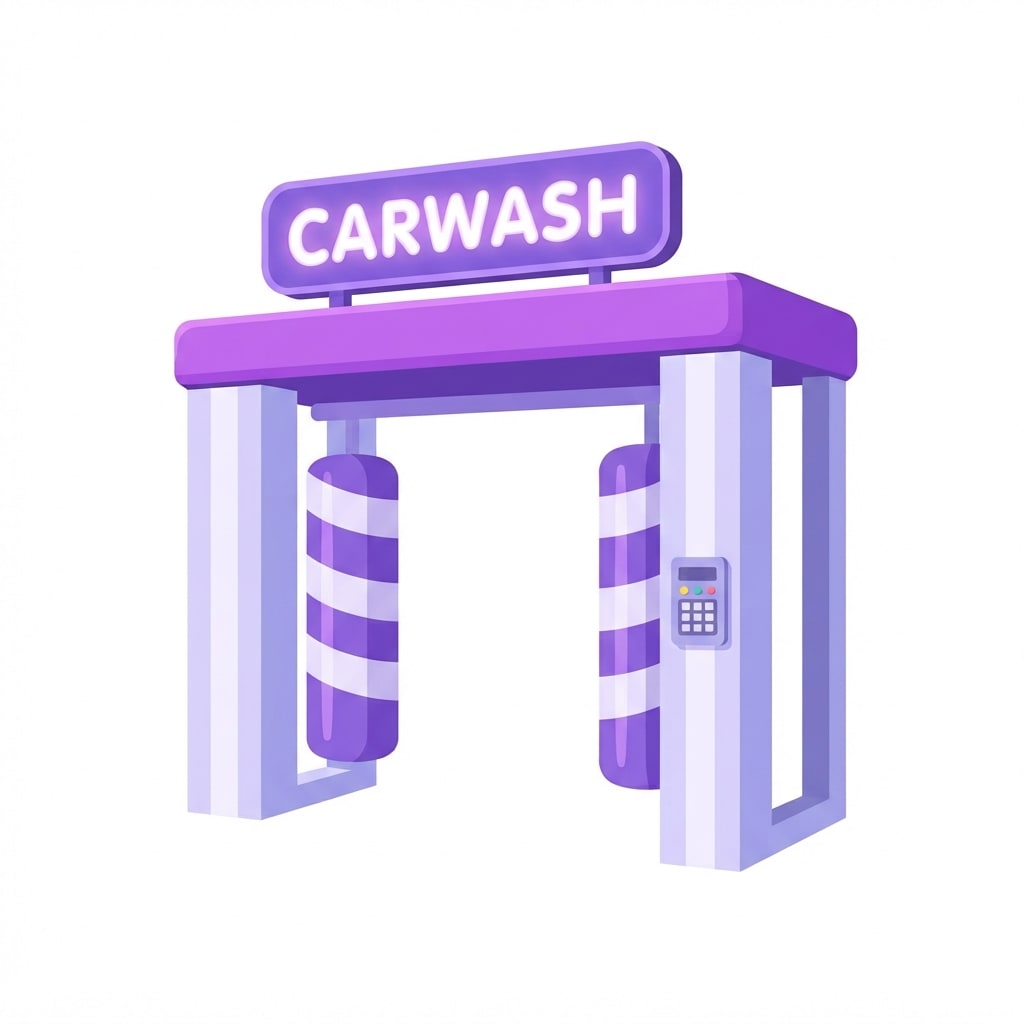 Image: A compact open-frame automatic car wash arch, flat