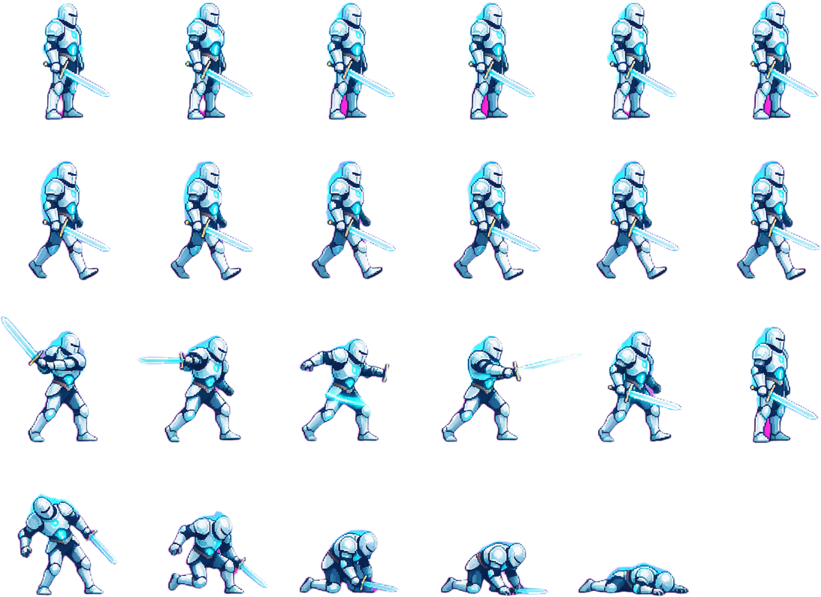 White Armored Swordsman Hero Sprite Sheet