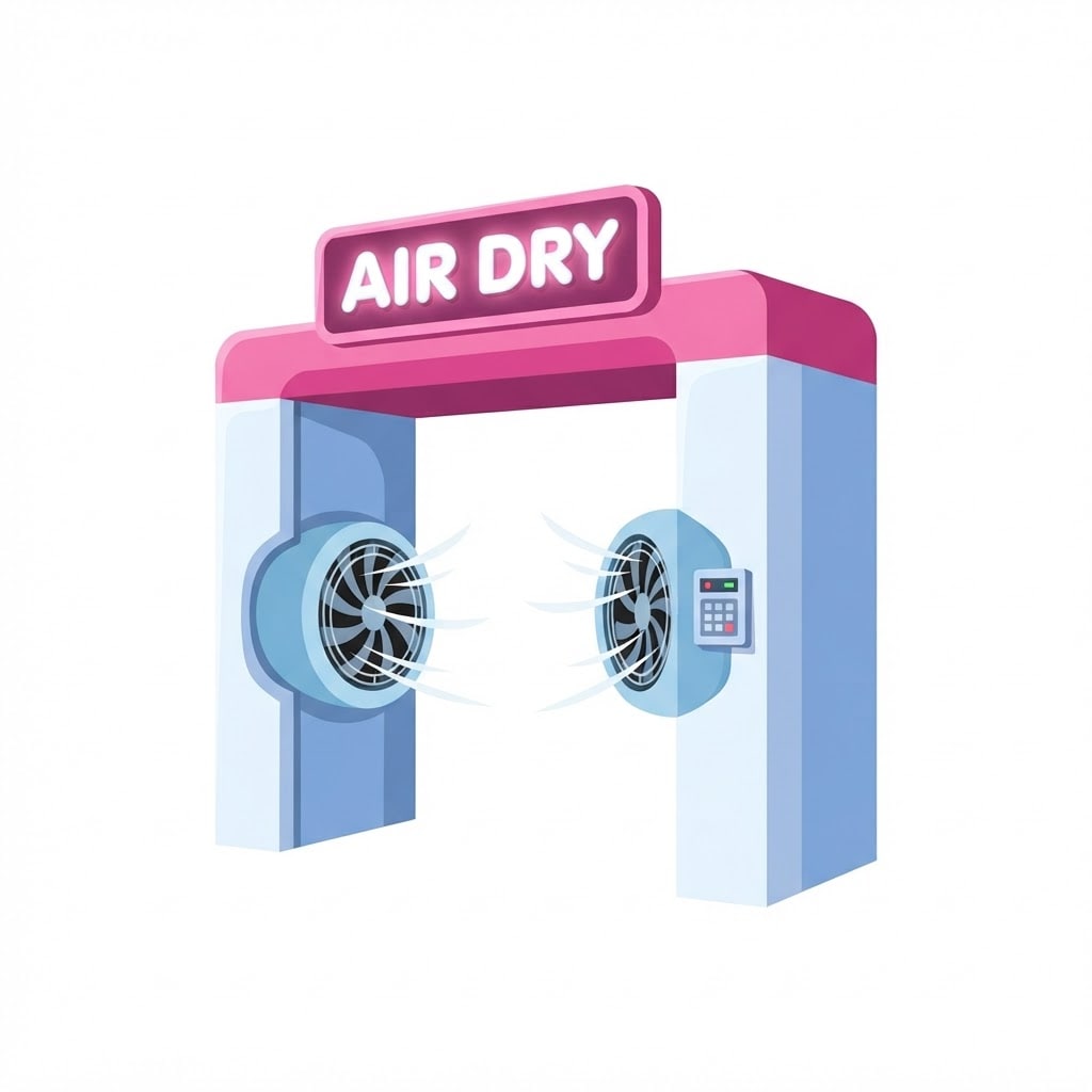 Image: A compact open-frame automatic car air-dryer arch,