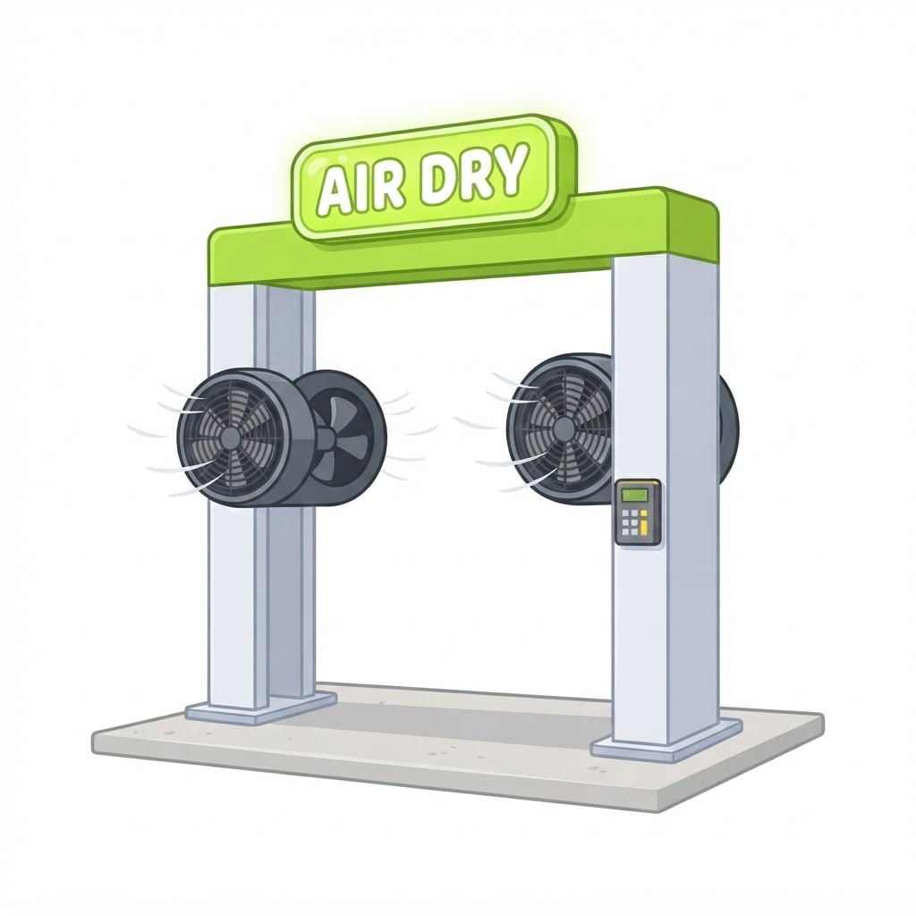 Image: A compact open-frame automatic car air-dryer arch,