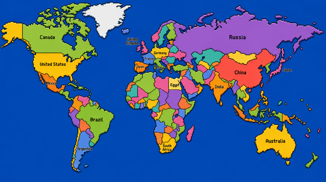Vibrant Pixel-Art World Map