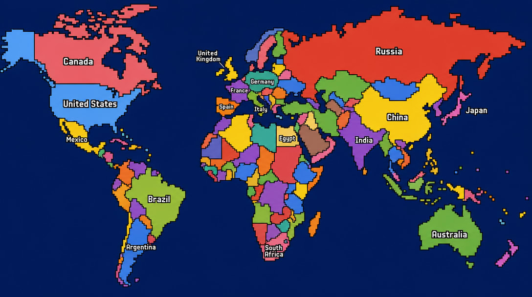 Chunky Block Pixel-Art World Map