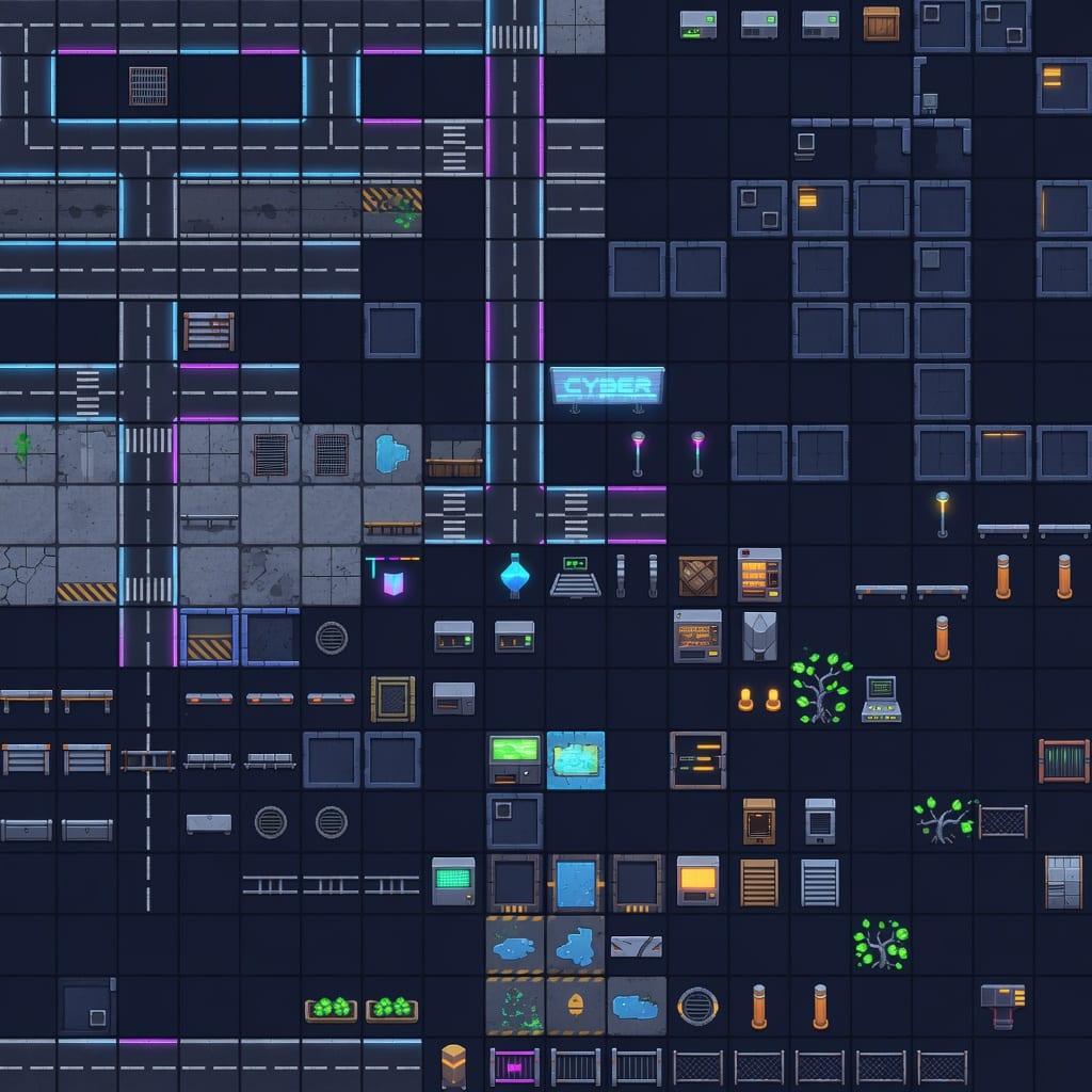 Neon Fracture City Tileset