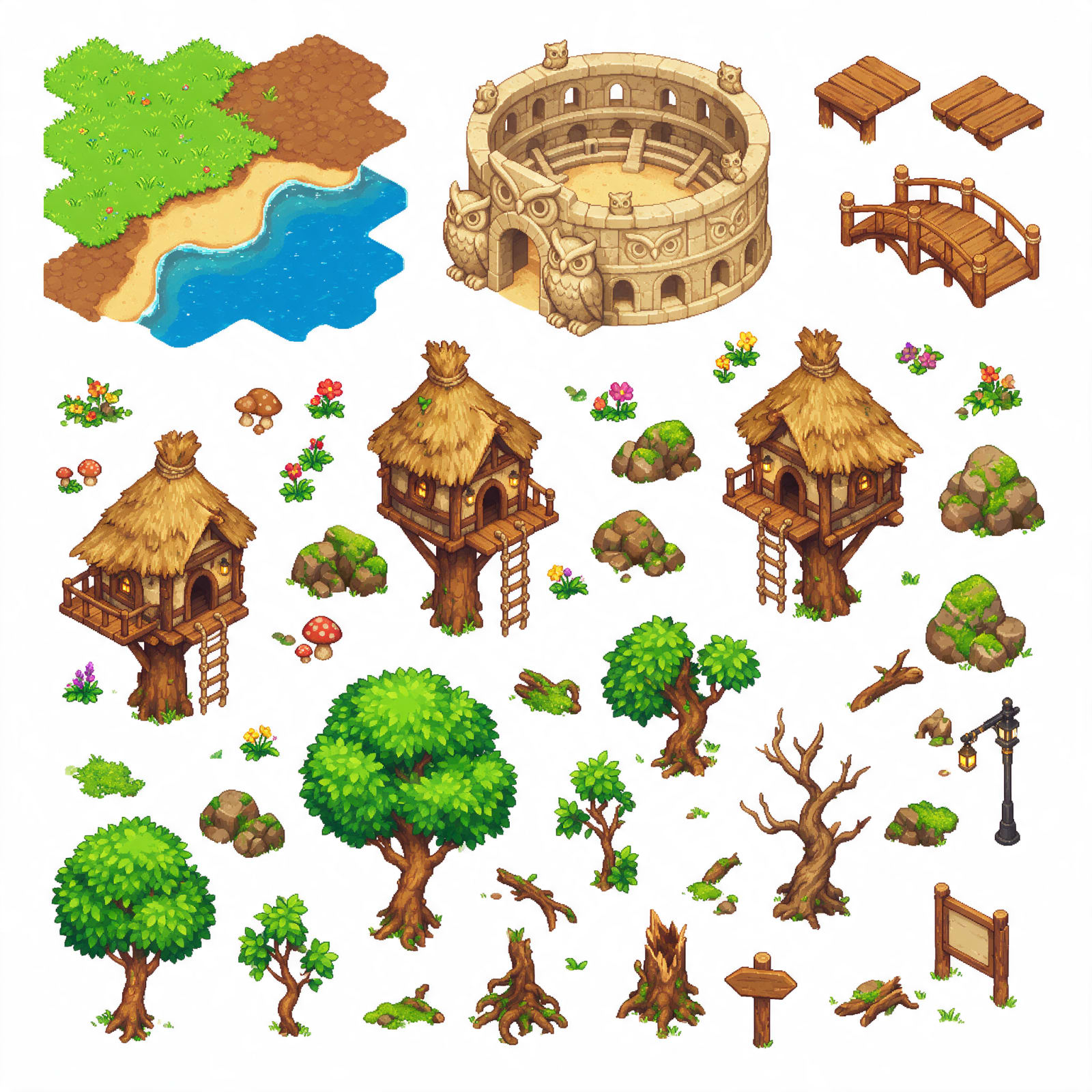 Isometric Forest Village Set
