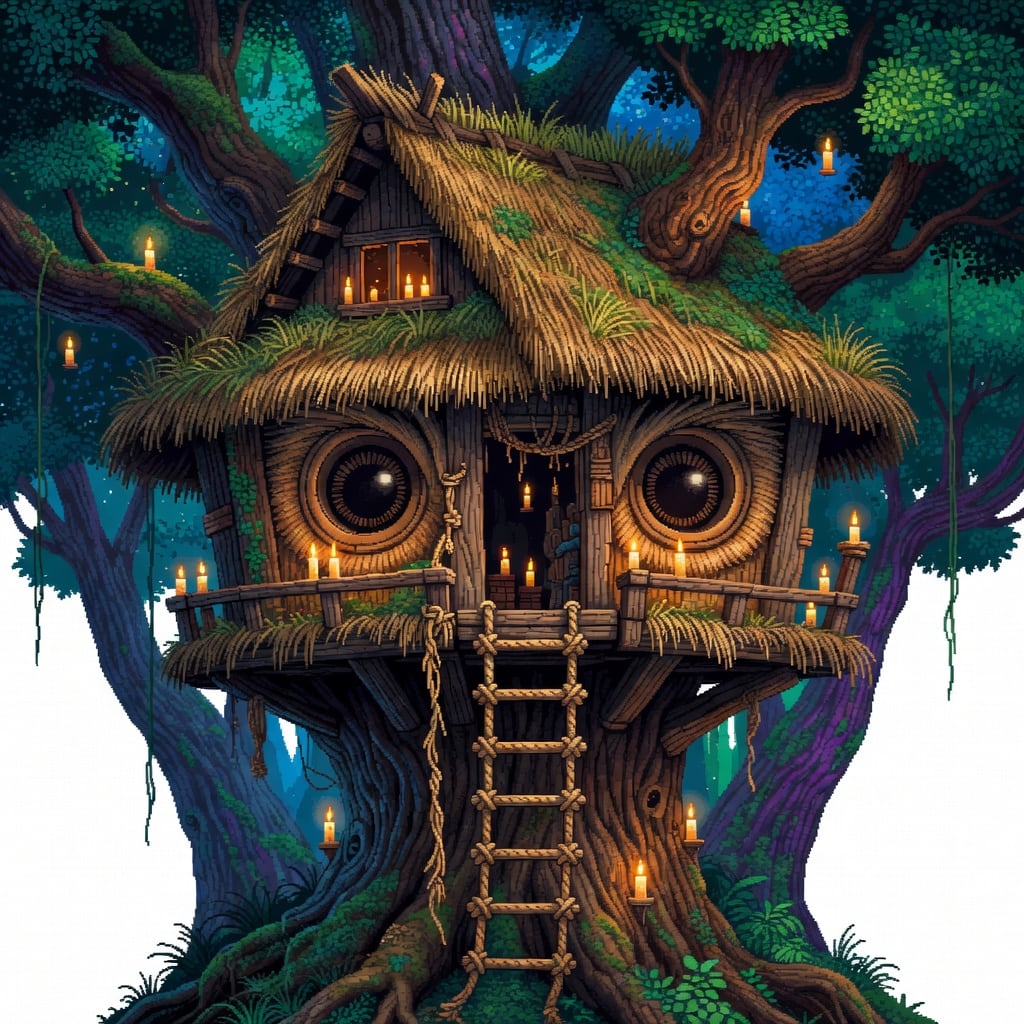 Whimsical Pixel Treehouse