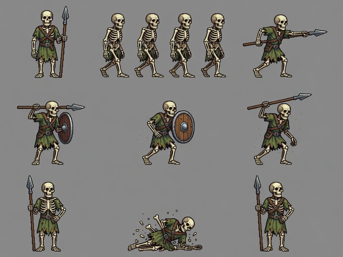 Skeleton Spear Hero Sprite Sheet