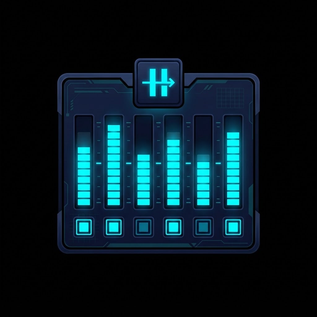 Image: Single game UI module, pure black background: Manu
