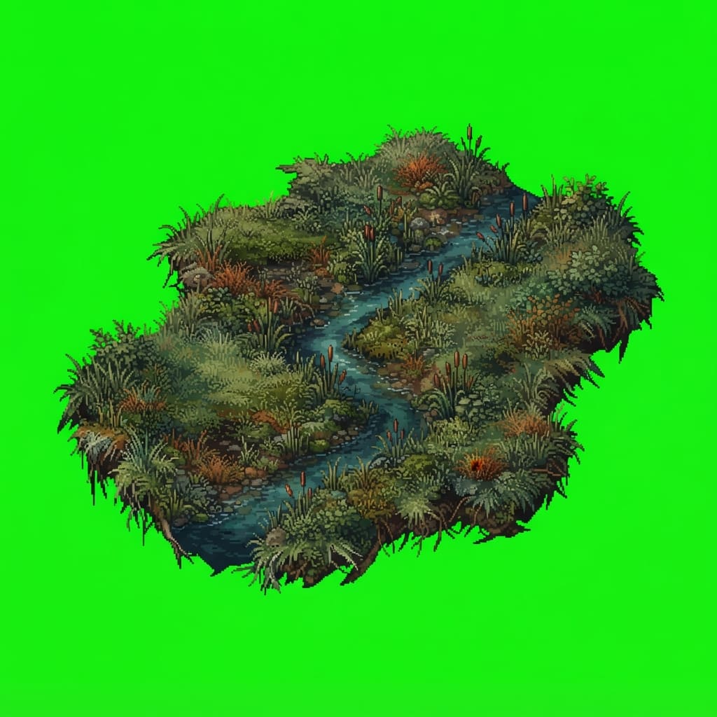 Image: Irregular ground patch of a narrow stream winding