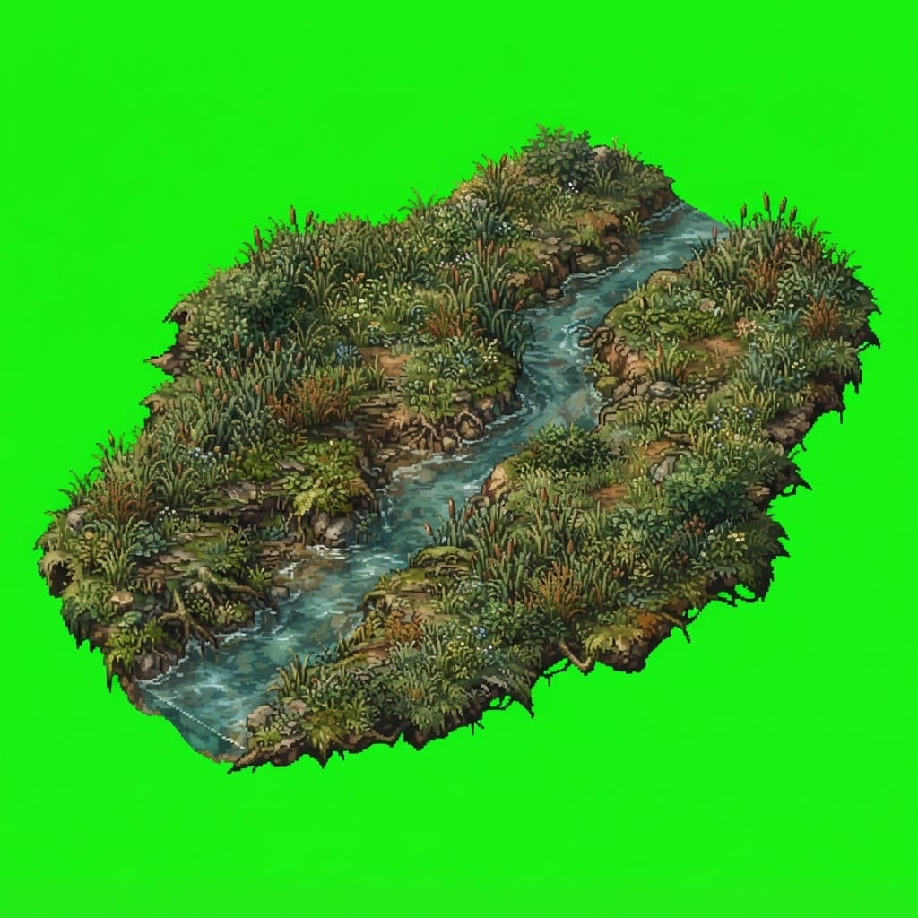 Image: Irregular ground patch of a narrow stream winding