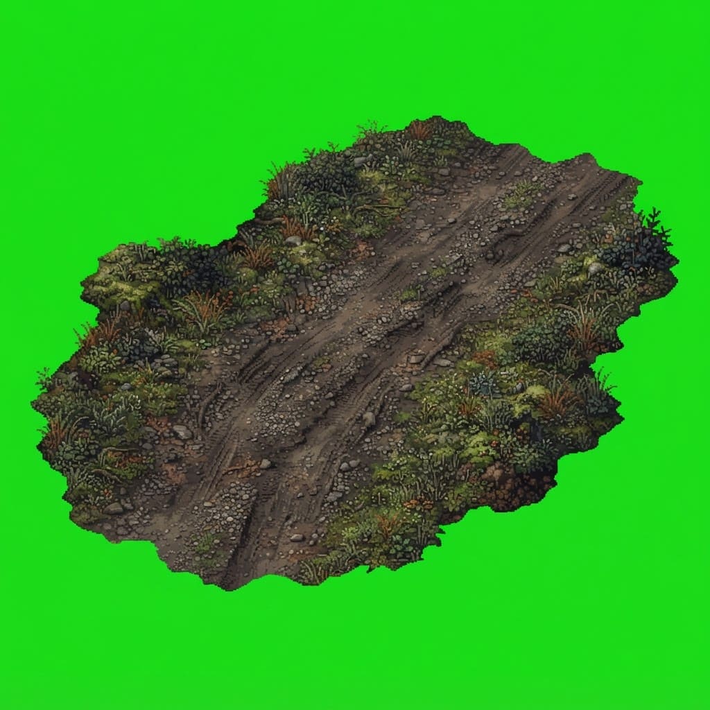 Image: Irregular ground patch of a worn dirt and gravel r