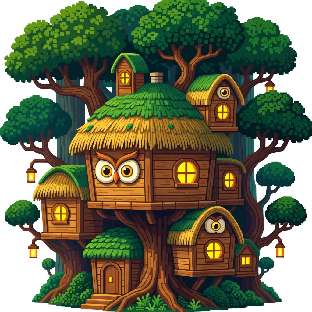 Whimsical Owl Treehouse Hut