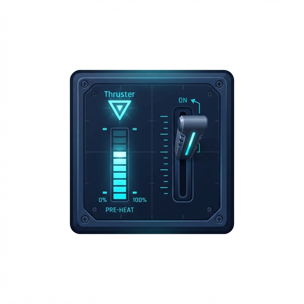 Image: Single game UI module, pure black background: Thru