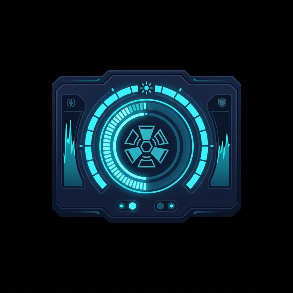 Image: Single game UI module, pure black background: Reac