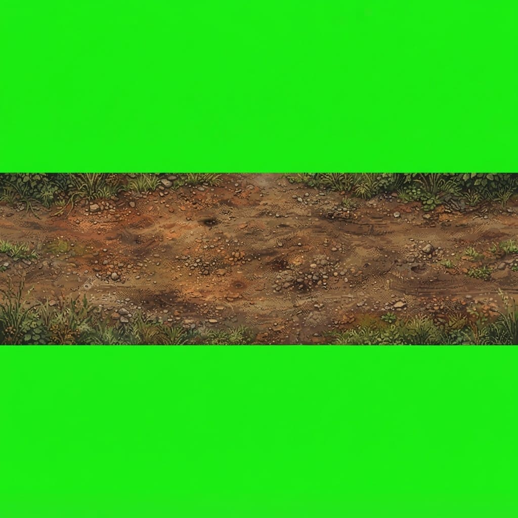 Image: A worn dirt road surface directly underfoot, POV l