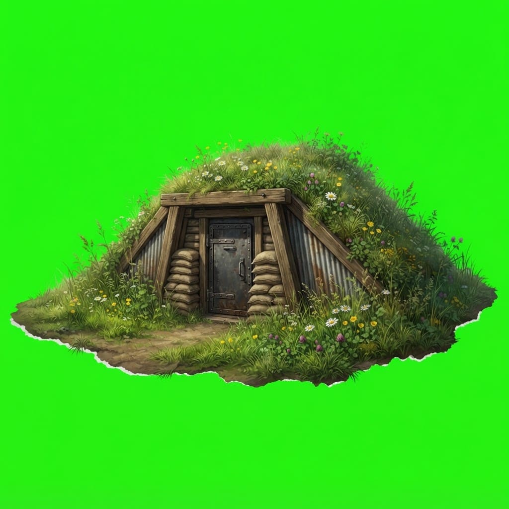 Image: A low, fortified survival bunker, partially built