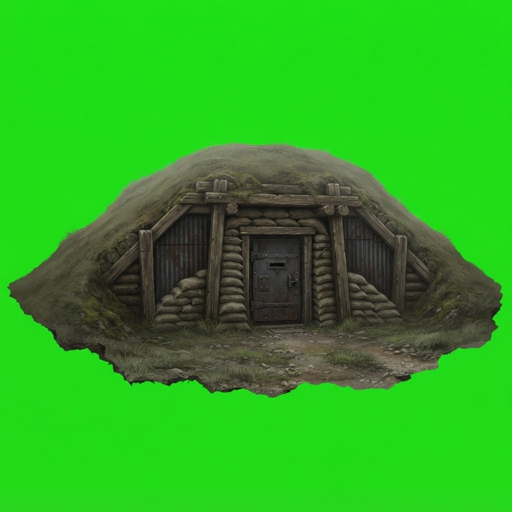Image: A low, fortified survival bunker, partially built