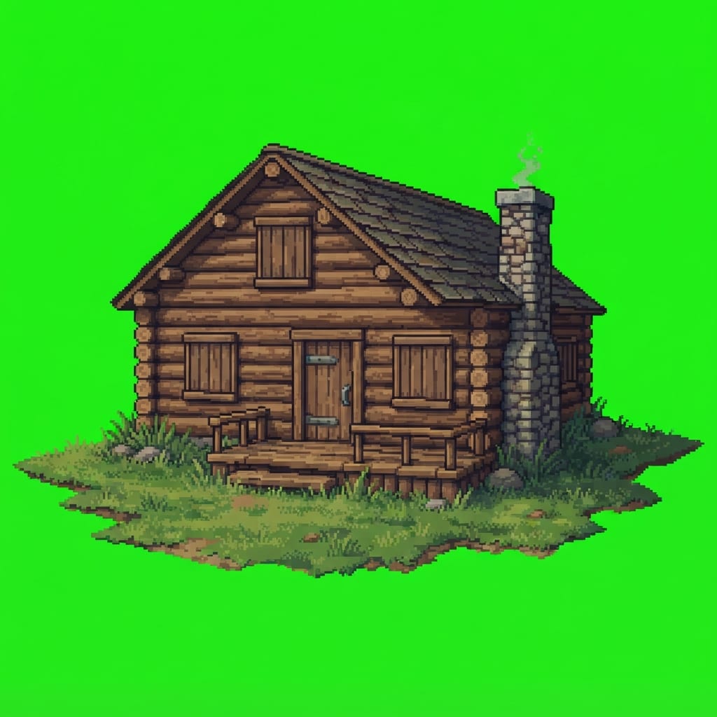 Image: A large sturdy log cabin, practical wood construct