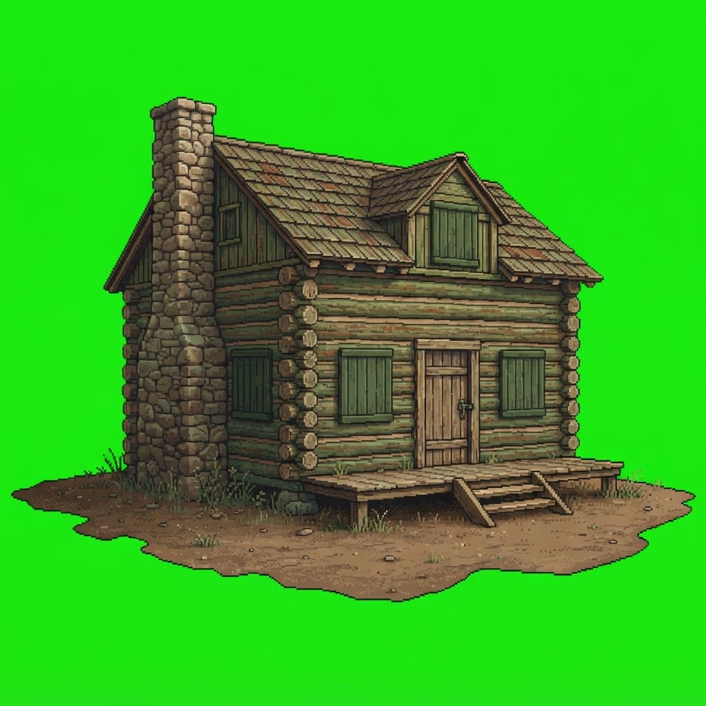 Image: A large sturdy log cabin, practical wood construct