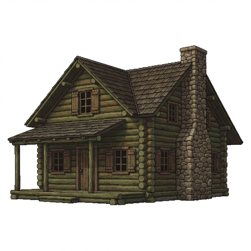 Image: A large sturdy log cabin, practical wood construct