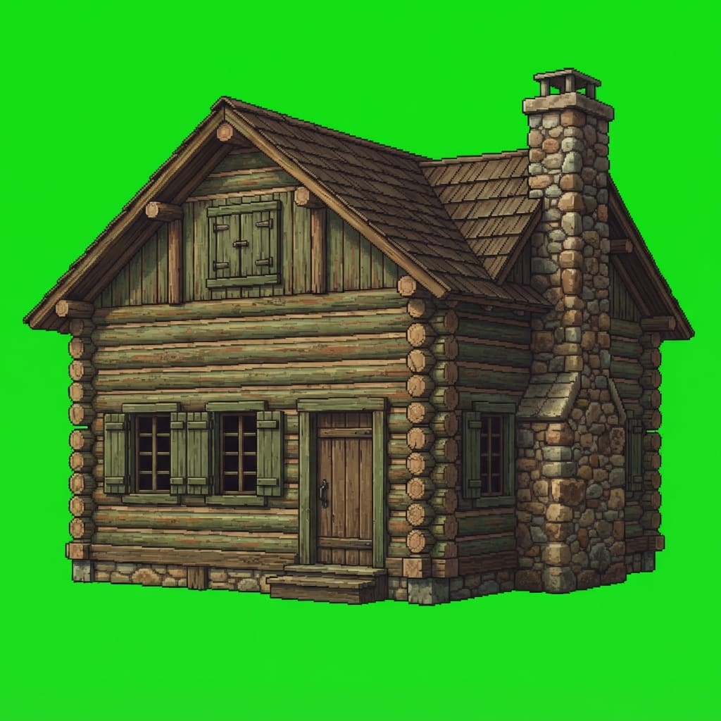 Image: A large sturdy log cabin, practical wood construct