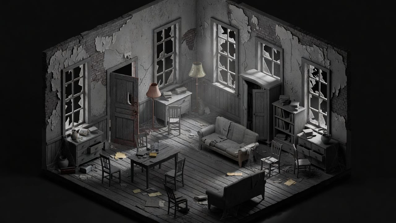 Casa abandonada monocromática isométrica