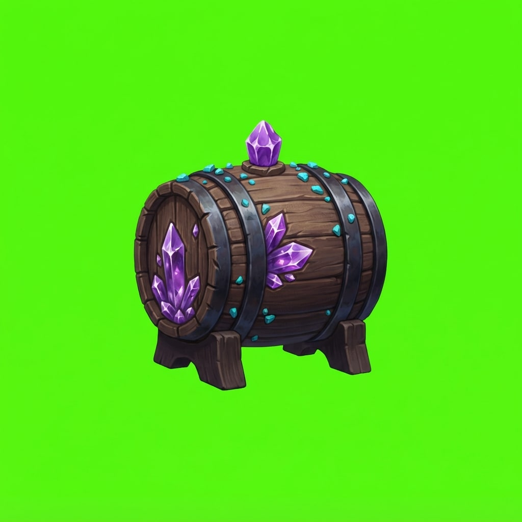 Image: Isolated photoreal 2D platformer smashable cask, s