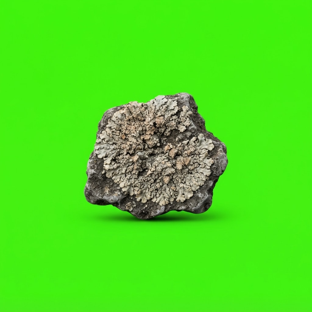 Image: Photoreal game prop sprite of a tiny pale lichen f