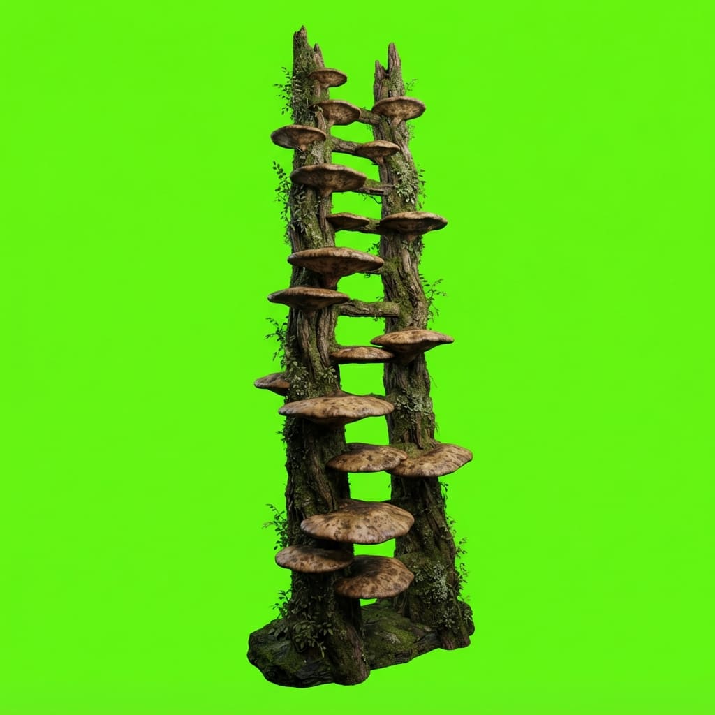Image: Photoreal game prop sprite of a tall mushroom ladd