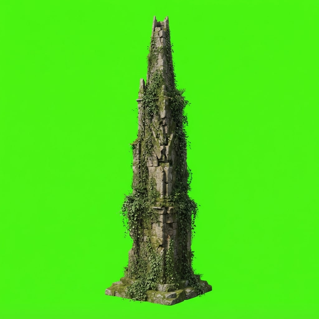 Image: Photoreal game prop sprite of a tall ruin spire, i