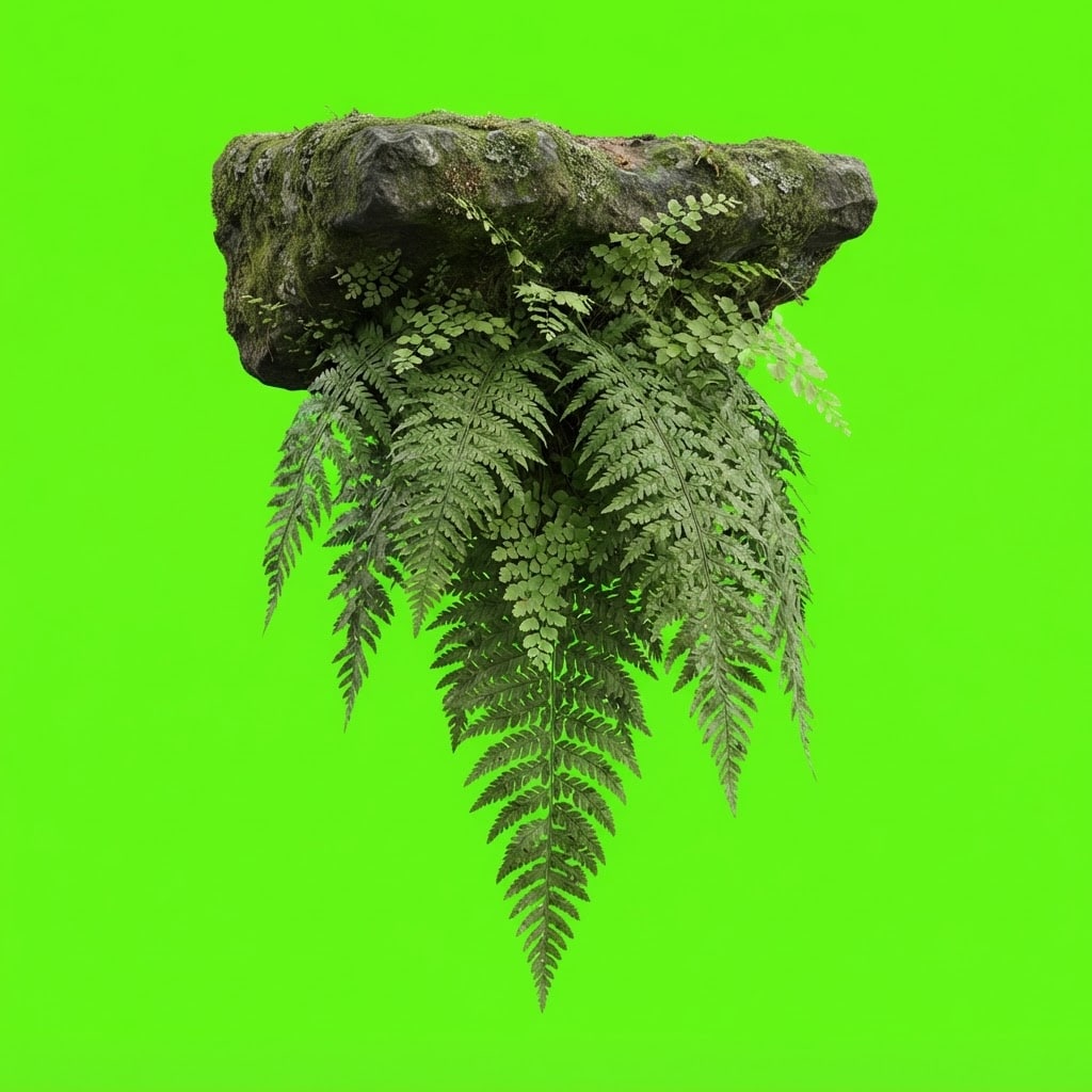 Image: Photoreal game prop sprite of hanging fern fronds
