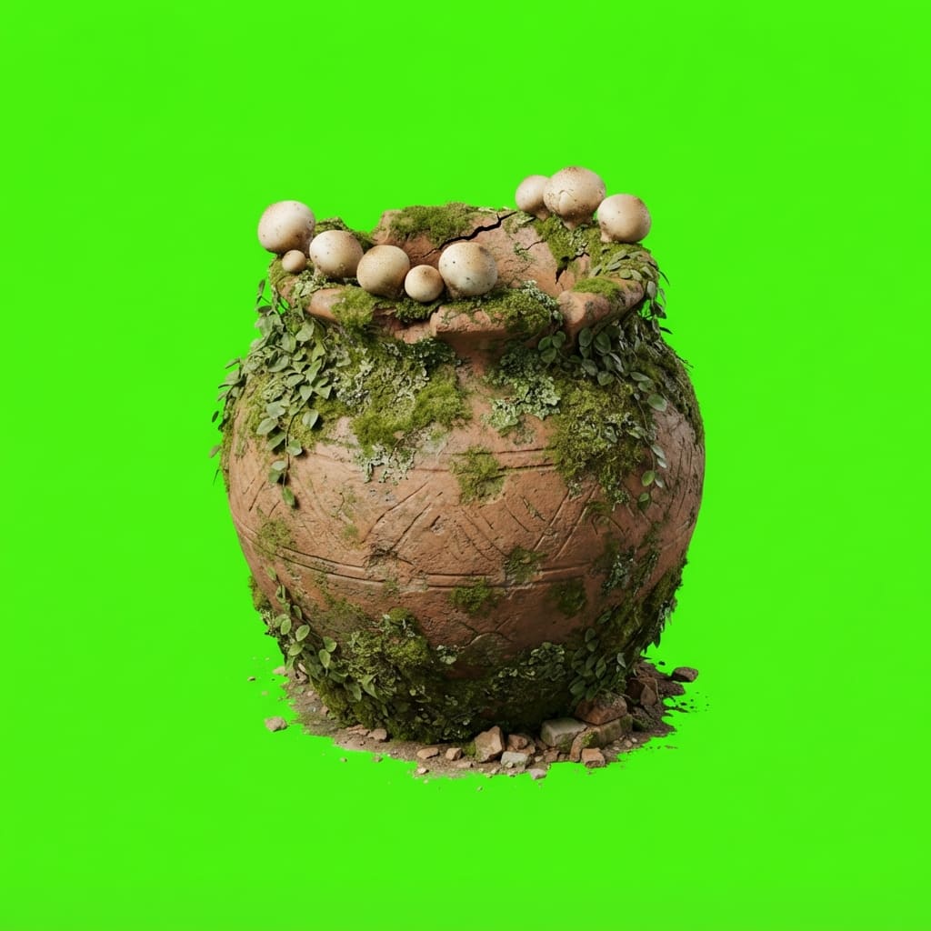 Image: Photoreal game prop sprite of a smashable spore va