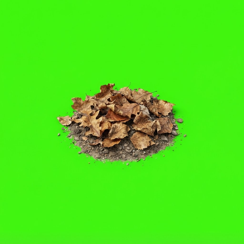 Image: Photoreal game prop sprite of a tiny mixed dry lea