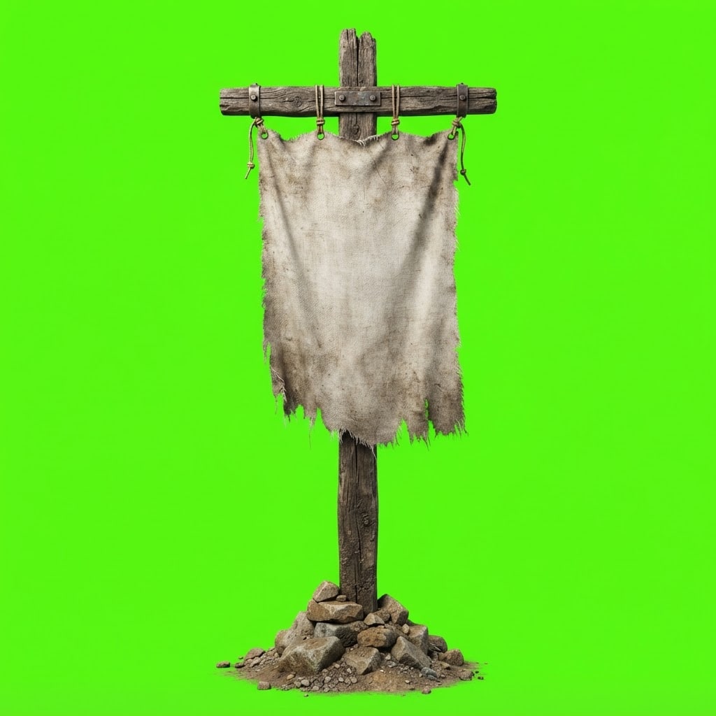 Image: Photoreal game prop sprite of a tall banner pole, 