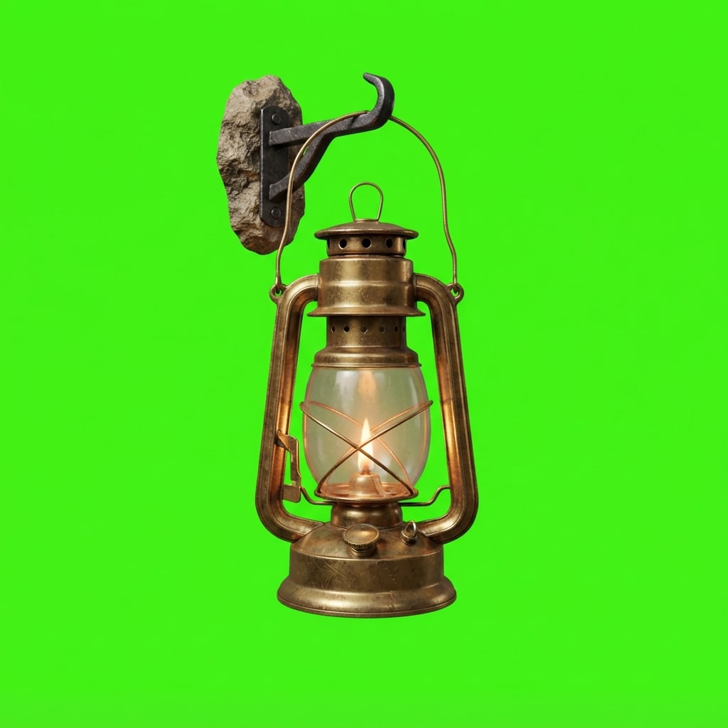 Image: Photoreal game prop sprite of a hanging warm lante