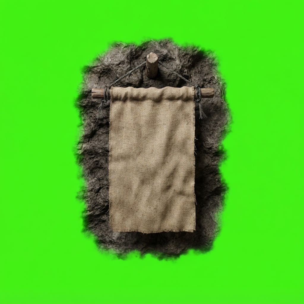 Image: Photoreal game prop sprite of a hanging trail flag