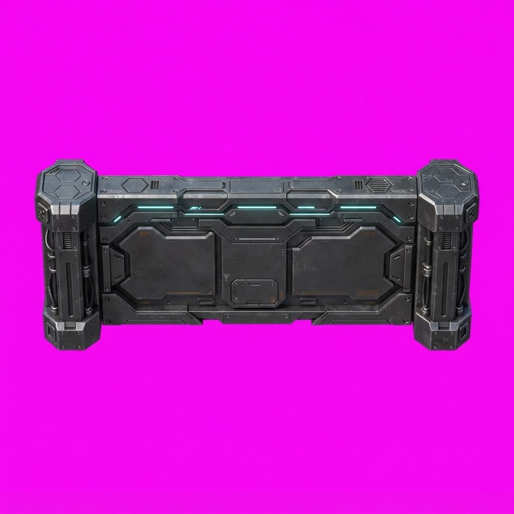 Image: Single modular sci-fi compound wall segment, eleva
