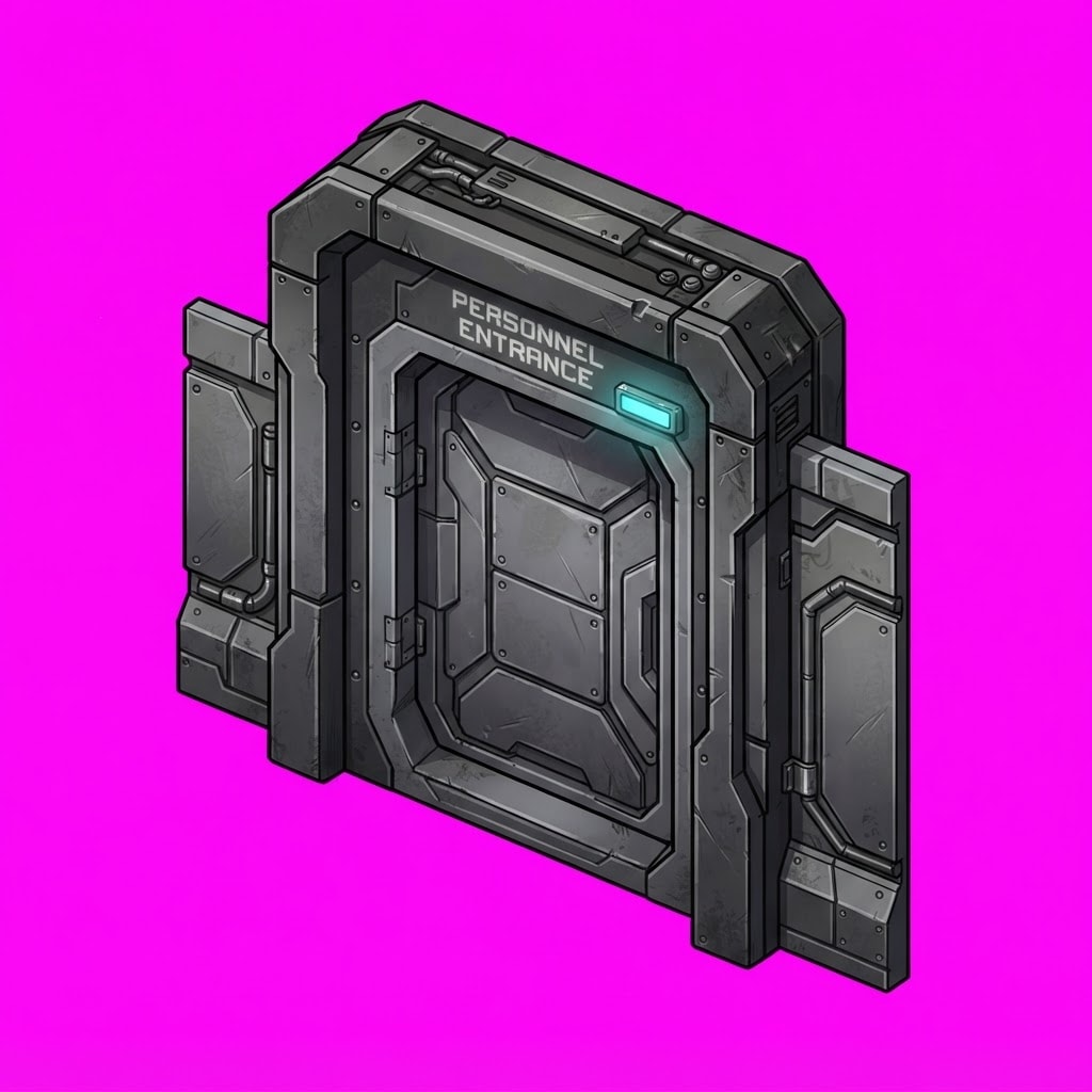 Image: Single modular sci-fi personnel door segment, matc