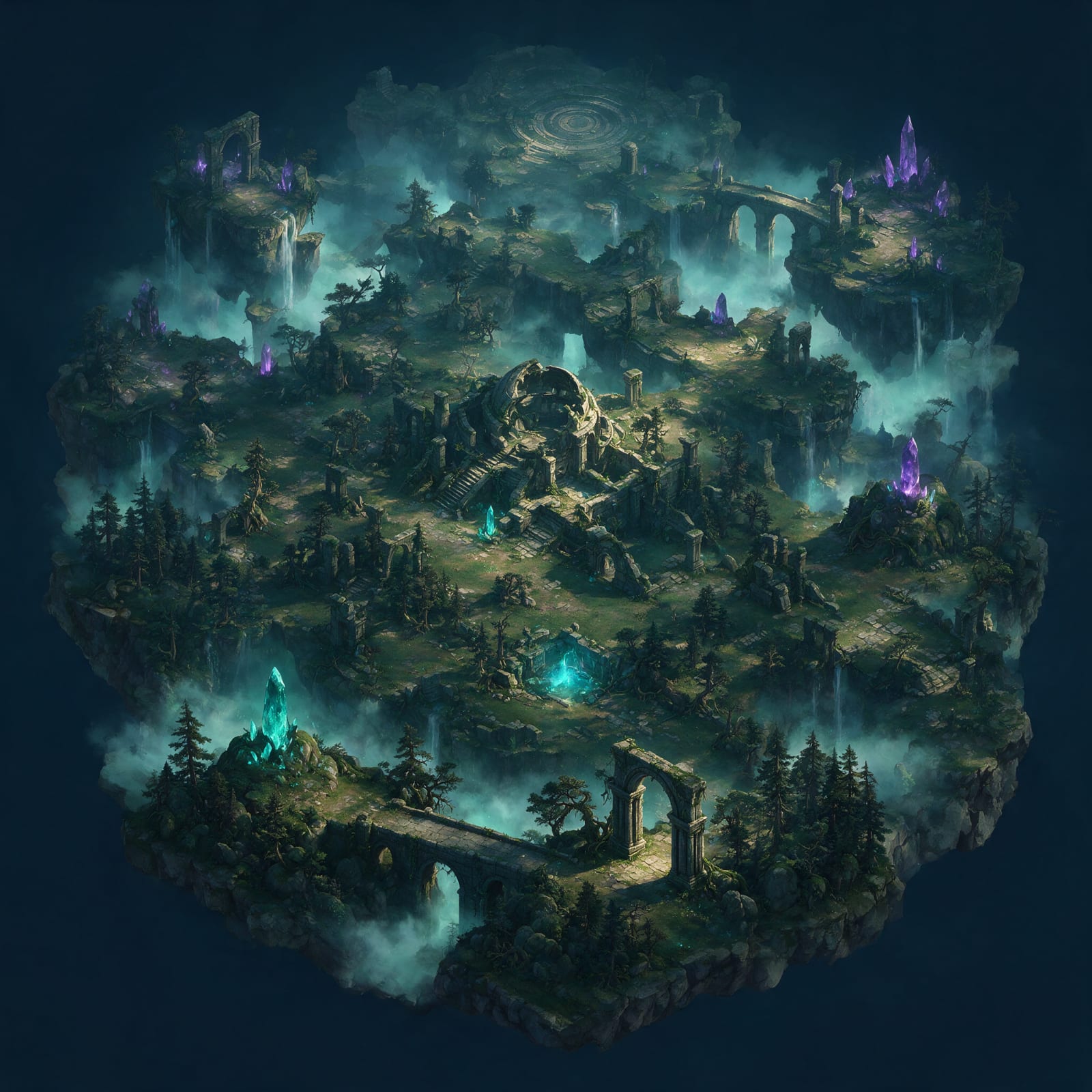 Dark Fantasy Floating Ruins Isometric Map - Rich Forest Revision 2