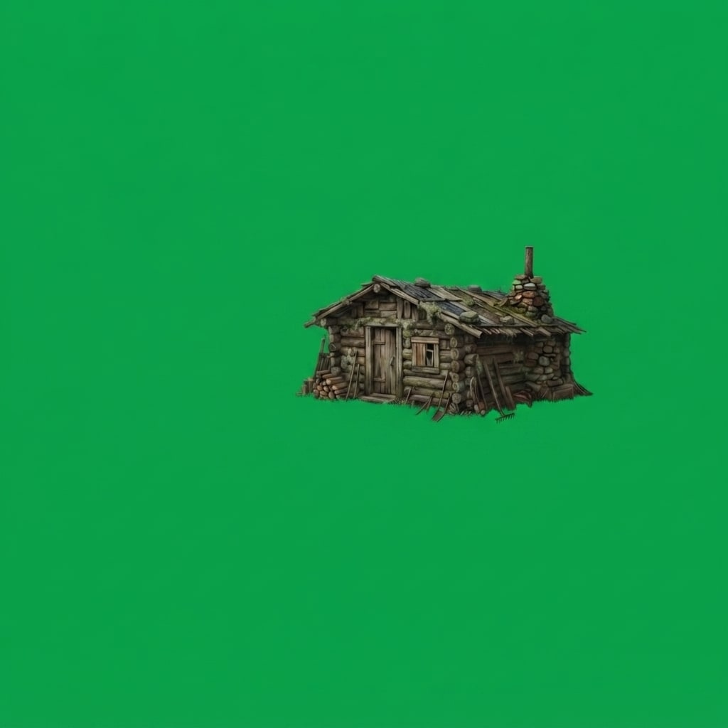 Image: Extract only the log cabin from this image. Remove