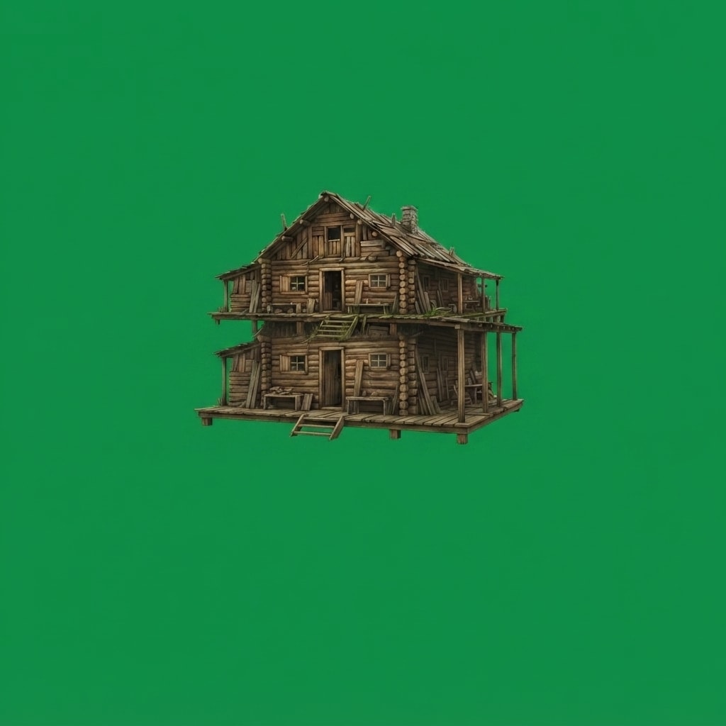 Image: Extract only the log cabin structure itself from t