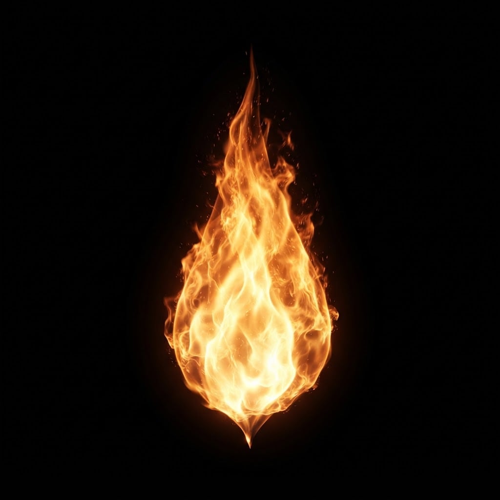 Image: A single isolated flame tongue on pure black backg