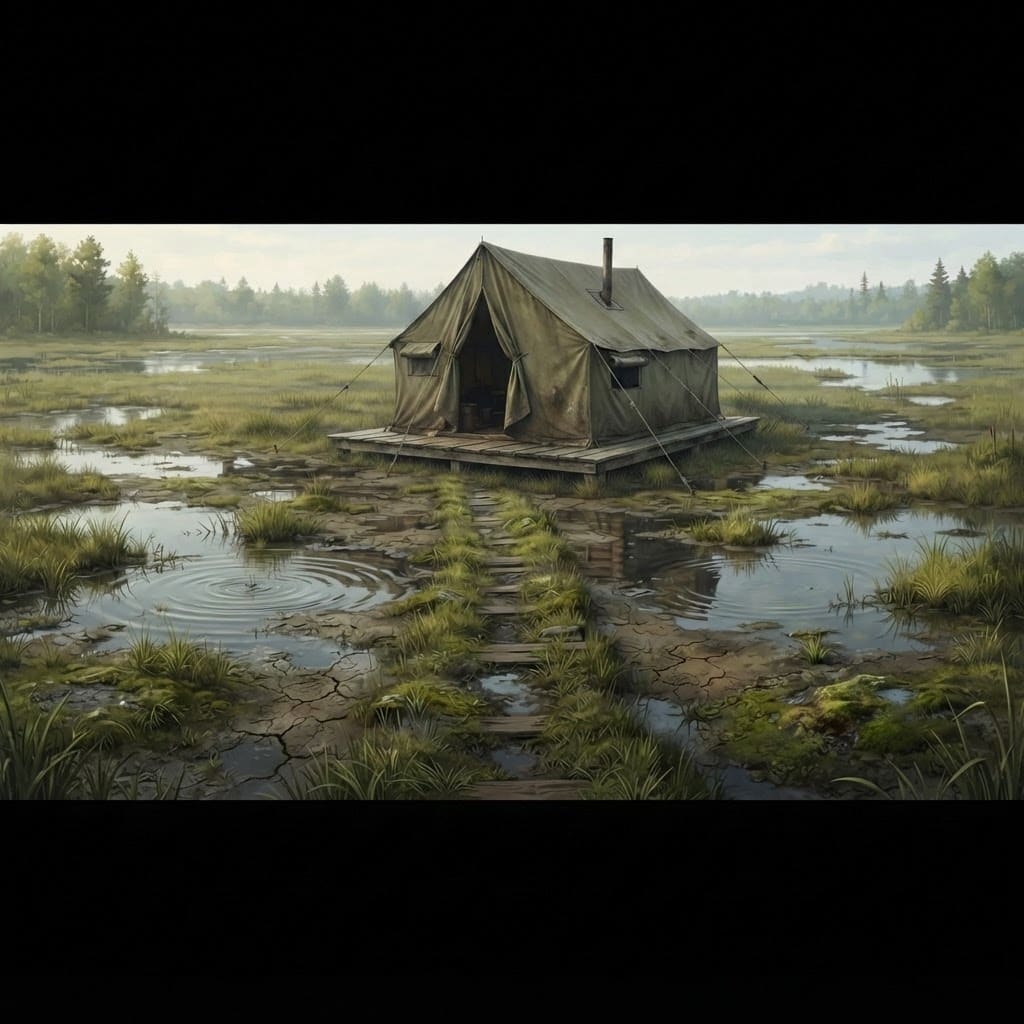 Image: Replace the log cabin in this image with a weather