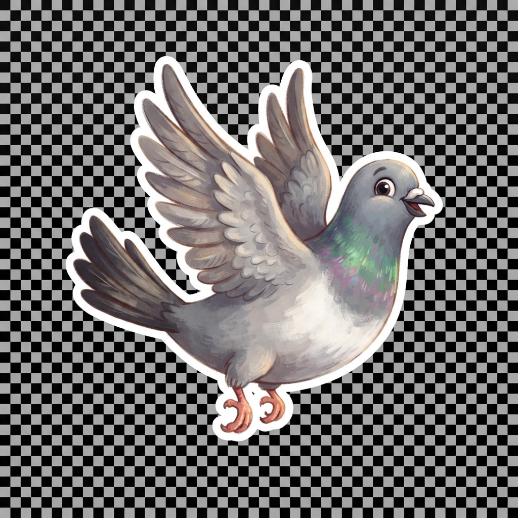 Image: A single happy grey pigeon with both wings raised