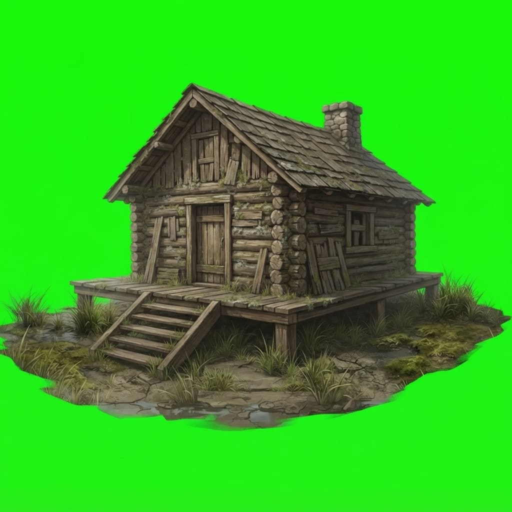 Image: Generate a large survivalist log cabin sprite for