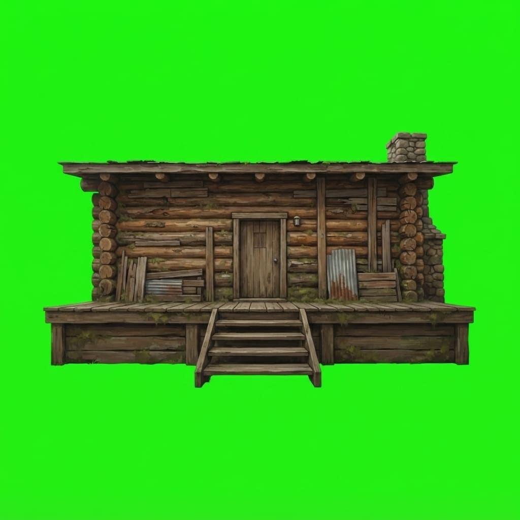Image: Generate a large survivalist log cabin sprite for