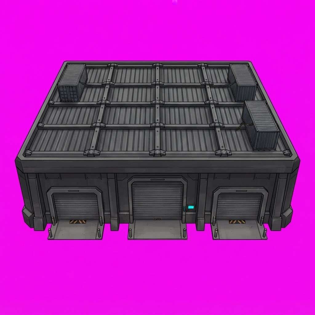 Image: Top-down elevated 2.5D game asset for a dark scien